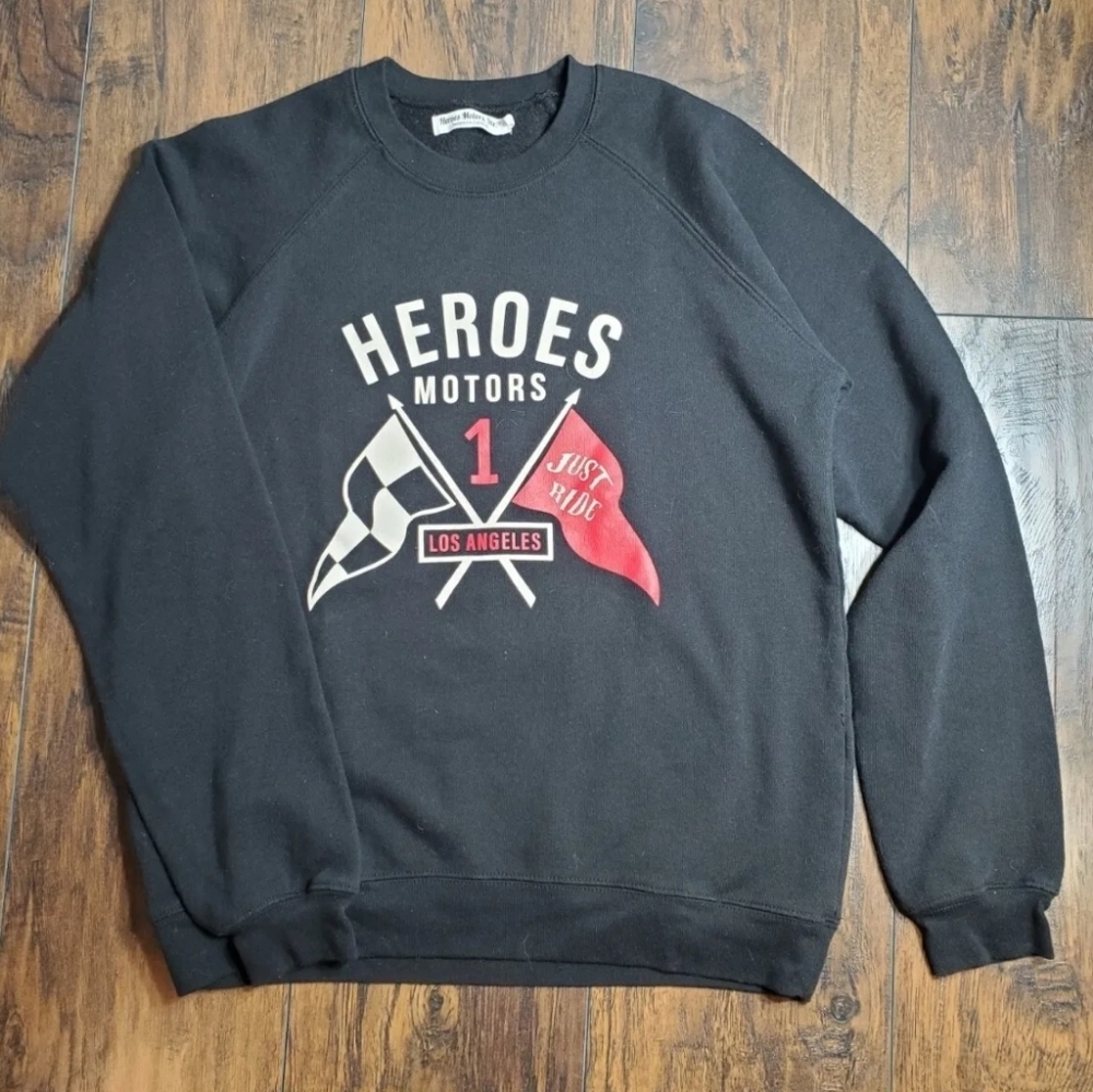 Heroes‎ Motors Mens Black Crewneck Graphic Comfy Sweatshirt Loungewear sz S